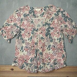 Lucky Brand Red and Blue Floral Blouse